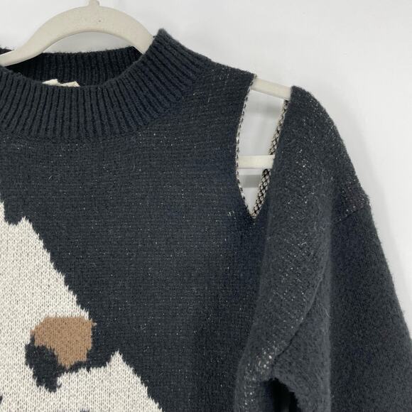 Vine & Love Leopard Print Cutout Knit Black Sweater Medium - Picture 3 of 6